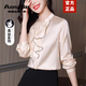 奧絲婕（Aosijie）高端品牌 真絲襯衫女2026春秋新款洋氣減齡設計木耳邊桑蠶絲襯衣 杏色 2XL