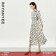 顏域碎花長(cháng)袖連衣裙女2025秋季新款收腰顯瘦氣質(zhì)女士法式復古長(cháng)裙 黑白花 L