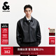 杰克·瓊斯（JACK&JONES）25年男裝秋季PU夾克男士翻領(lǐng)松緊下擺寬松短款商務(wù)休閑仿皮衣外套 E43純黑色 XL （185）