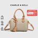 CHARLIE&KELLI CK品牌輕奢包包女款滿(mǎn)印波士頓包2026新款枕頭包女單肩斜挎包 米白大號【京倉配送 禮袋包裝】