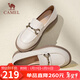 駱駝（CAMEL）樂(lè )福鞋女簡(jiǎn)約時(shí)髦牛皮金屬花扣粗跟套腳單鞋 L24S504624 米色 39 