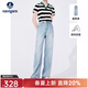 Navigare意大利小帆船女士牛仔褲秋季親膚長(cháng)絨棉水洗長(cháng)褲百搭直筒褲子 冰水藍 L