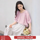 香影中袖襯衫女圓領(lǐng)2025夏裝新款慵懶泡泡袖氣質(zhì)淑女寬松藍色上衣 粉色 M 160/84A/95-110斤