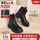 百麗（Belle）復古時(shí)裝靴女冬季新款商場(chǎng)柔軟羊皮舒適粗跟加絨短靴E5S1DDD5 黑色-單里 36 (230mm)