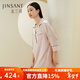 金三塔真絲睡衣女100%桑蠶絲簡(jiǎn)約外穿親膚襯衫式睡裙子 香妃色 M