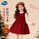 迪士尼（Disney）女童甜美拜年服立體蝴蝶結絨絨背心裙26冬女童洋氣新年紅裙子120