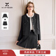 香影灰色小香風(fēng)毛呢外套套裝女2026春裝新款學(xué)院風(fēng)百褶短裙兩件套 深灰 L