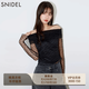 SNIDEL秋冬甜美透視薄紗一字領(lǐng)露肩襯衫上衣SWFB244141 黑色 均碼 （F）