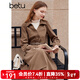 百圖betu女裝秋冬新款連衣裙時(shí)髦拼接兩件式法式復古裙子2310T92 咖啡色 M