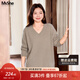 MsShe【100%美利奴羊毛衫】大碼女裝秋冬裝胖mm寬松上衣V領(lǐng)毛衣 燕麥色現貨 3XL