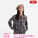 飛鳥(niǎo)和新酒繡花格子襯衫女寬松2024冬季新款短款寬松復古上衣 格子棕褐HMJ04 L
