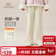 英氏（YEEHOO）女童喇叭褲兒童加絨褲中大童裝新中式長(cháng)褲加厚打底褲冬 米白 150 