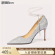 Lily Wei【念念不忘】銀色高跟鞋女細跟新娘婚鞋珍珠綁帶單鞋情人節禮物 銀色【跟高8cm】 39