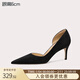 Lily Wei黑色側空高跟鞋御姐風(fēng)時(shí)尚細跟單鞋大碼女鞋夏新款情人節禮物 黑色絨面【跟高6cm】 38