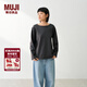 MUJI女式 粗棉線(xiàn)條紋長(cháng)袖T恤上衣打底衫女款女裝純棉春季BB2ADC6S 煙熏藍色條紋 L (165/88A)