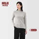 MUJI女式 起毛羅紋編織半高領(lǐng)長(cháng)袖T恤上衣打底衫女款內搭春秋女裝條紋 淺灰色 5A M （160/84A）