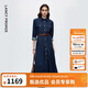 朗姿復古風(fēng)設計感高腰a字連衣裙大擺高級感氣質(zhì)裙2025年冬季新款 柏林藍色 2XL