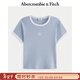 Abercrombie & Fitch【LOGO撞色T】 美式棉質(zhì)顯瘦修身短袖T恤25秋季女裝157-5366 淺藍色 XL (170/112A)