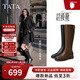 他她TATA明星同款超模靴騎士靴大筒圍顯瘦長(cháng)靴 黑色（單里） 38