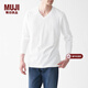 MUJI MUJI 男式 水洗 天竺編織 V領(lǐng)長(cháng)袖T恤 ABC02A1A 白色 M