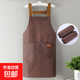 防水防油時(shí)尚家用廚房做飯圍裙簡(jiǎn)約豎條紋韓版可調節餐飲上班工作 咖色背帶+套袖