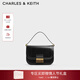 CHARLES&KEITH金屬扣翻蓋復古豆腐包單肩包包女包生日情人節禮物CK2-80782444 Black黑色 M