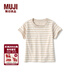MUJI 嬰童 天竺編織 圓領(lǐng)短袖T恤童裝打底衫兒童男童女童25年春季 淺米色條紋 80 /48A