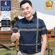 啄木鳥(niǎo)（TUCANO）中年冰絲短袖T恤男夏季翻領(lǐng)格紋體恤中老年男裝爸爸夏裝polo上衣 A19藏青 XL /175【適合130-145斤】