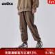 古由卡（GUUKA）美式復古松緊束腳衛褲男純棉春新款潮 格子拼接收口褲子寬松休閑 深咖 L