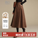 晚白【新品】復古格紋羊毛a字半裙冬款時(shí)尚百搭毛呢大擺半身裙 深咖色 L