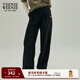 Teenie Weenie小熊秋季簡(jiǎn)約通勤捏褶直筒褲長(cháng)褲休閑褲寬松時(shí)尚女裝 黑色 L (170)