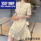 羅蒙（ROMON）2025年新品夏季短袖小個(gè)子氣質(zhì)雪紡碎花連衣裙女淑女收腰顯瘦中裙 杏色 L 105-120斤