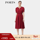 PORTS女裝春夏新款純色經(jīng)典款通勤連衣裙 酒紅色 4
