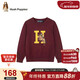 暇步士（Hush Puppies）童裝兒童線(xiàn)衣女童學(xué)院風(fēng)毛衣男童套頭針織衫 波爾多紅   140   