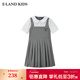 E·LAND KIDS海鹽少衣戀女童連衣裙25年夏季學(xué)院風(fēng)娃娃領(lǐng)百褶 Grey灰色/15 140 cm