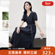 對白萊賽爾法式V領(lǐng)短袖連衣裙女2025夏季新款通勤風(fēng)氣質(zhì)收腰A字裙 深藏青 XL