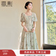 香影新中式國風(fēng)碎花連衣裙女2025夏裝新款垂感泡泡袖方領(lǐng)雪紡裙子 果綠 L 165/88A/110-125斤
