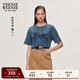 Teenie Weenie小熊女裝T恤2025夏季新款復古做舊水洗圓領(lǐng)短袖上衣 藍色 XL (175)