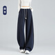 望辰藏青色運動(dòng)褲女款2026新款春秋彎刀闊腿褲拼色美式休閑直筒衛褲子 藏青色 S 建議（80-105斤）選