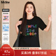 MsShe【涼感索羅娜棉原創(chuàng  )印花短袖T恤】大碼女裝2025夏季胖mm上衣 黑色現貨 2XL