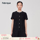 Fabrique【大師花呢】荷葉邊短袖花呢氣質(zhì)連衣裙千金風(fēng)裙子女 黑色 XS
