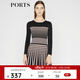 PORTS寶姿 新品女裝簡(jiǎn)約圓領(lǐng)撞色針織連衣裙SA8K263RKE004 黑底粉點(diǎn) S