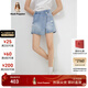 暇步士（Hush Puppies）女裝夏季做舊開(kāi)叉牛仔短裙 586丹寧藍 28