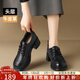 ZHR頭層牛皮革單鞋女系帶通勤樂(lè )福鞋時(shí)尚英倫風(fēng)粗高跟皮鞋KM73黑色38
