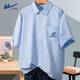 回力冰絲襯衫男短袖寬松休閑文藝風(fēng)上衣夏季透氣涼感白色海灘男士襯衣 淺藍(飛揚筆刷胸標) L /175(體重120-140斤)