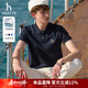 哈吉斯（HAZZYS）男裝 夏款男士上衣純色休閑翻領(lǐng)短袖POLO衫男ASTZE0BBF24 藏青色NV 2XL （185/104A 52）