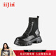 iiJin艾今【明星同款】8cm經(jīng)典厚底內增高針織馬丁短靴子女733ZJK 黑色 38
