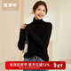 恒源祥時(shí)尚坑條羊毛衫女裝秋冬高領(lǐng)打底針織衫純色套頭寬松厚款內搭毛衣 黑色 L /170/92A