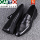 卡帝樂(lè )鱷魚(yú)（CARTELO）春夏秋季男鞋2025新款潮流瘦版休閑皮鞋真皮百搭商務(wù)正裝韓版潮鞋 黑色光面28766 40