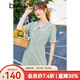 betu百圖女裝連衣裙小香風(fēng)格紋翻領(lǐng)裙子夏中長(cháng)款連衣裙女2204T77 豆綠色 S